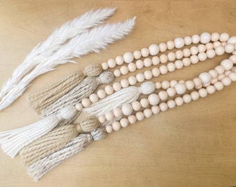 Tassel Ended Beads // Modern boho, farmhouse, natural wood, costal style table beads