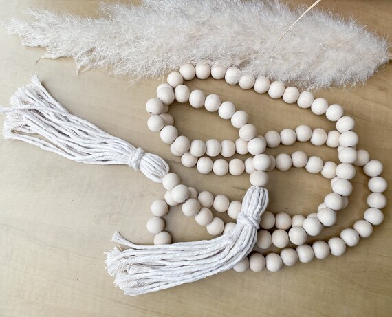 Farmhouse Beads With Natural Macrame Cord Tassel Ends - Etsy