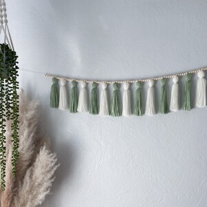 Sage Green Cream Tassel Garland image 3