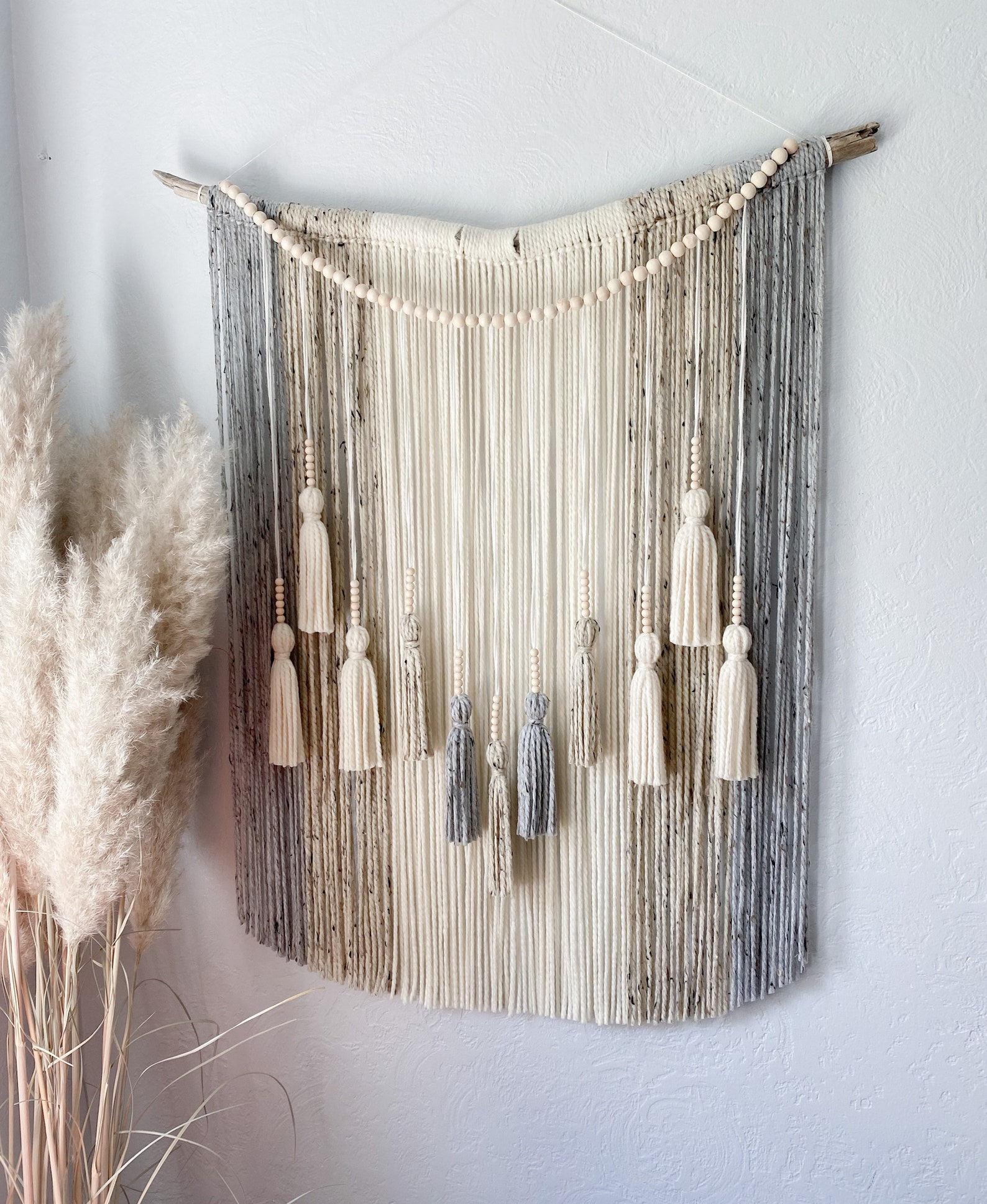 Neutral Textured Wall Hanging / Tapestry With Beads and | Etsy UK
