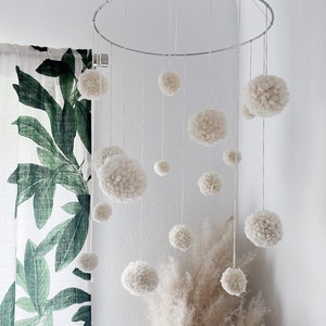 Cream/Neutral Pompom Mobile / Crib Hanging / Ceiling Hanging