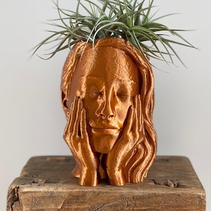 Face Planter - Woman Head Planter -  Head Pot - 3D Printed Planter - Planter With Drainage - Planter Box - Unique Planter - Brass Planter