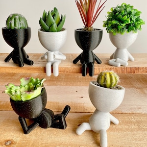 Little People Plant Pots Available in 6 Poses, Cute Planter with Drainage, Succulent Planter, Boho Decor, Window Plant Shelf, Robert Planter Full Set Mixed
