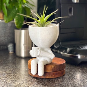 Little People Coffee Time - Planteur succulent - Cadeaux de café - Planteur de personne - Pot plat avec drainage - Planteur de personnes - Planteur mignon