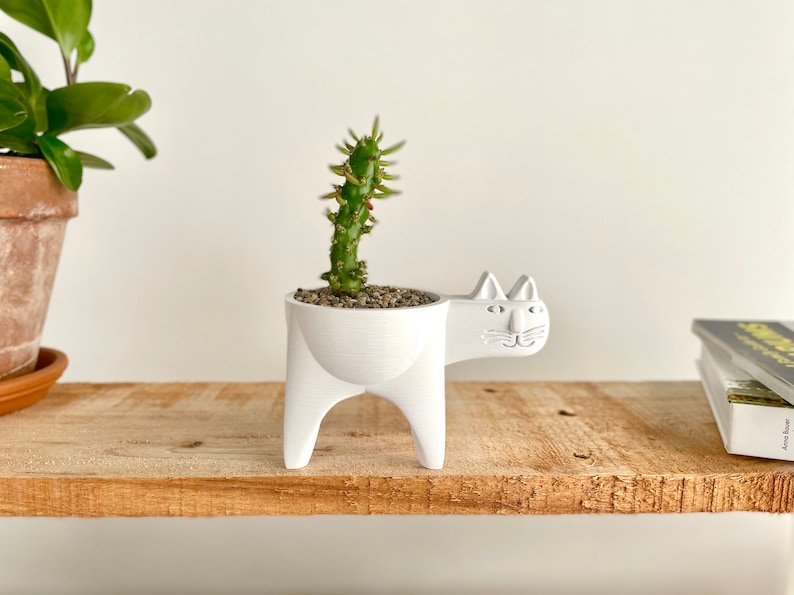 Cat Planter, Cat Cactus Planter, Cat Succulent Planter, Cat Gift Idea, Minimalist Decor, Boho, Cat Plant Pot, Cat Decor Cool White