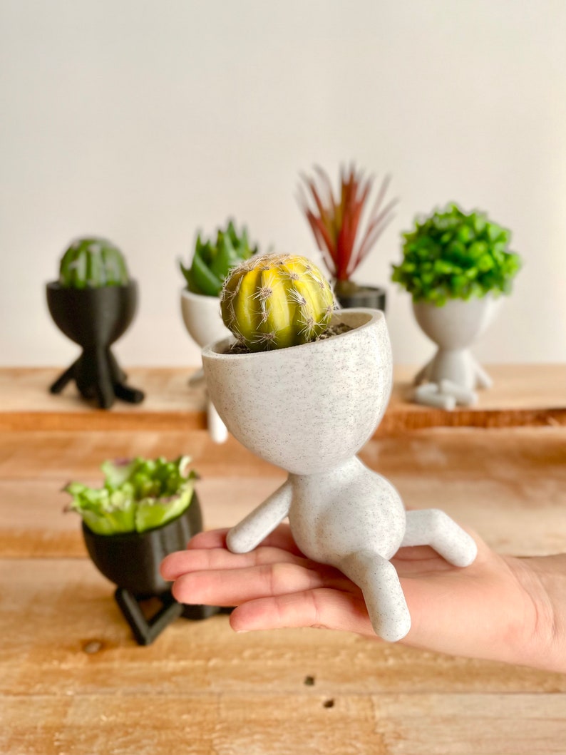 Little People Plant Pots Available in 6 Poses, Cute Planter with Drainage, Succulent Planter, Boho Decor, Window Plant Shelf, Robert Planter image 10