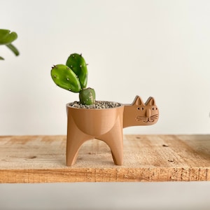 Cat Planter, Cat Cactus Planter, Cat Succulent Planter, Cat Gift Idea, Minimalist Decor, Boho, Cat Plant Pot, Cat Decor Chocolate