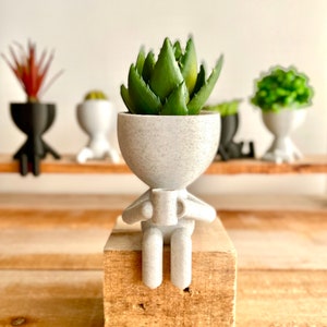 Little People Plant Pots Available in 6 Poses, Cute Planter with Drainage, Succulent Planter, Boho Decor, Window Plant Shelf, Robert Planter Coffee Time