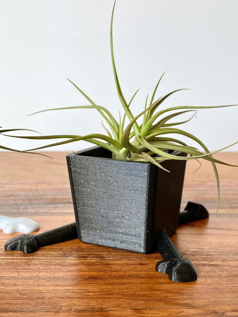 Square Pants Sleepy Cute Plant Pot - Homemade Planter Succulent Cactus Indoor Plants - Home Office Decoration - Gift Idea Plant Lover Twinkling Black