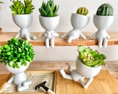 Little People Plant Pots in 6 Poses, Cute Planter wit Drainage, Succulent Planter, Boho Shelf Decor, Window Plant Shelf, Robert Planter Set