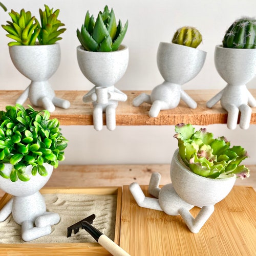 Little People Plant Pots Available in 6 Poses, Cute Planter with Drainage, Succulent Planter, Boho Decor, Window Plant Shelf, Robert Planter
