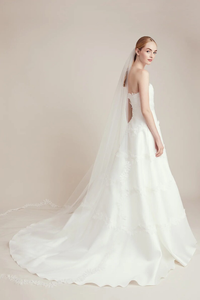 Gramercy Wedding Dress Strapless Magnolia Full Gown Lace Trim Applique Custom Handwork B55 image 2