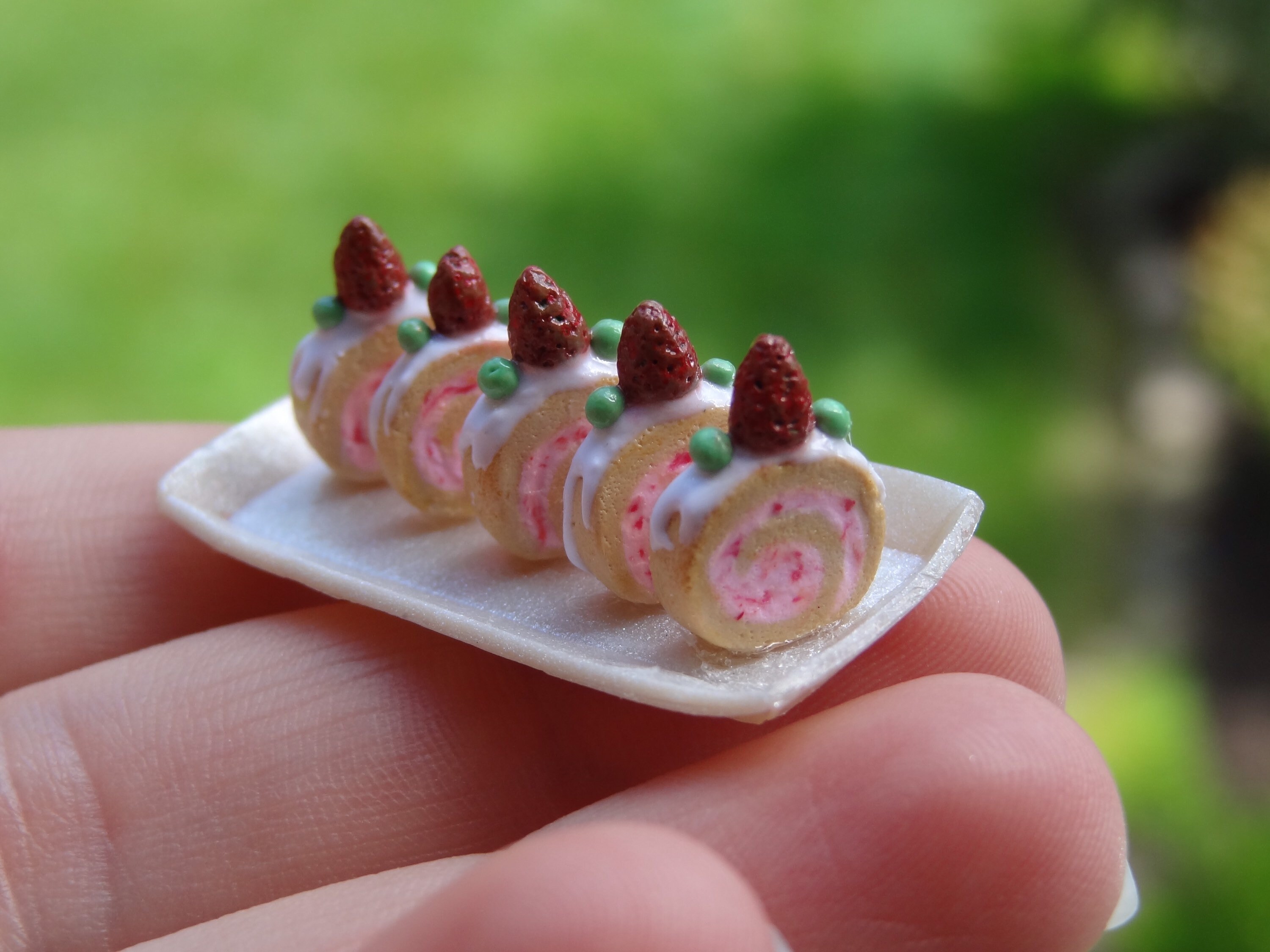 Miniature Polymer Clay Strawberry Cake Roll Slices Mini Clay Etsy UK