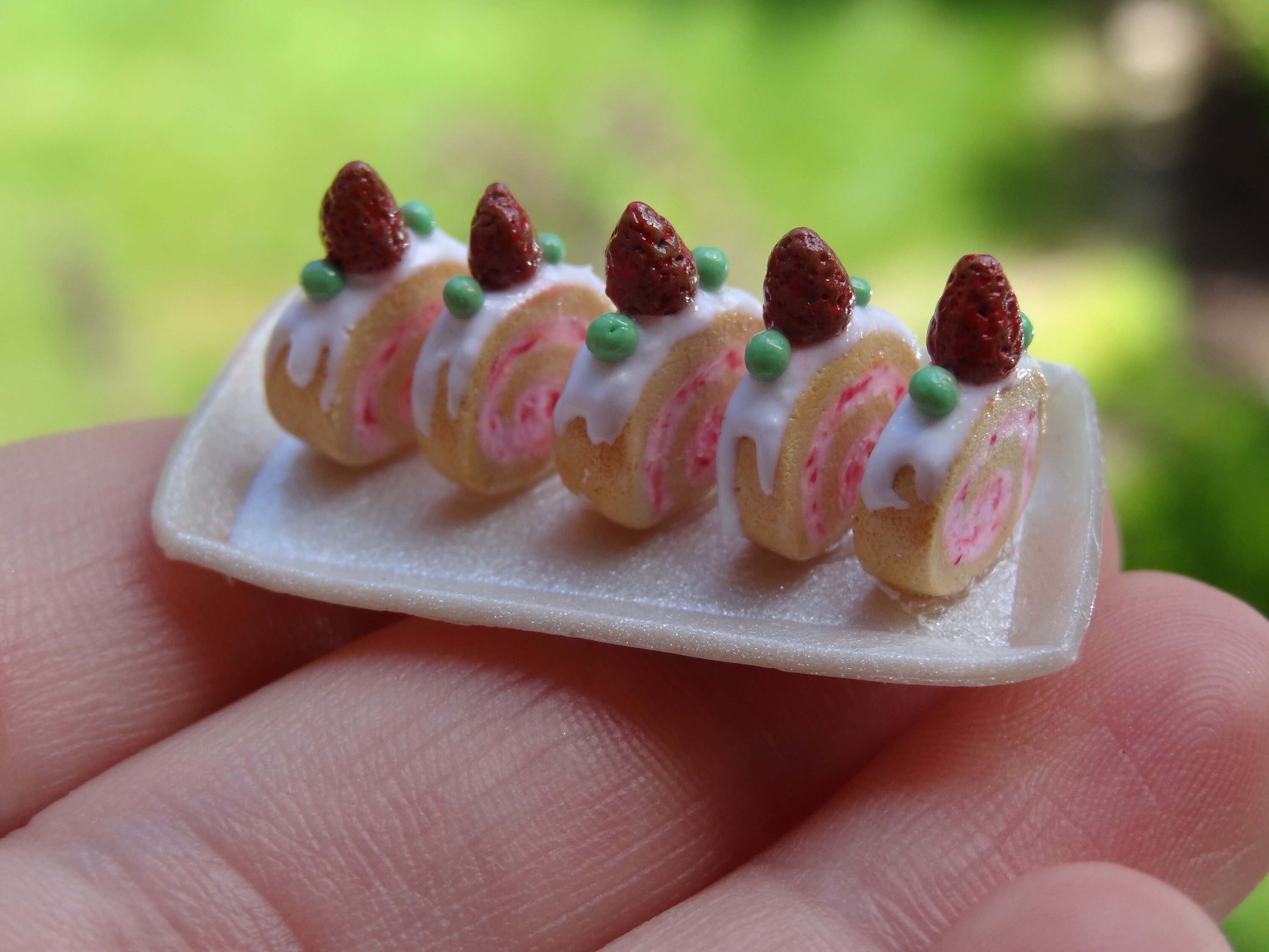 Miniature polymer clay strawberry cake roll slices mini clay Etsy