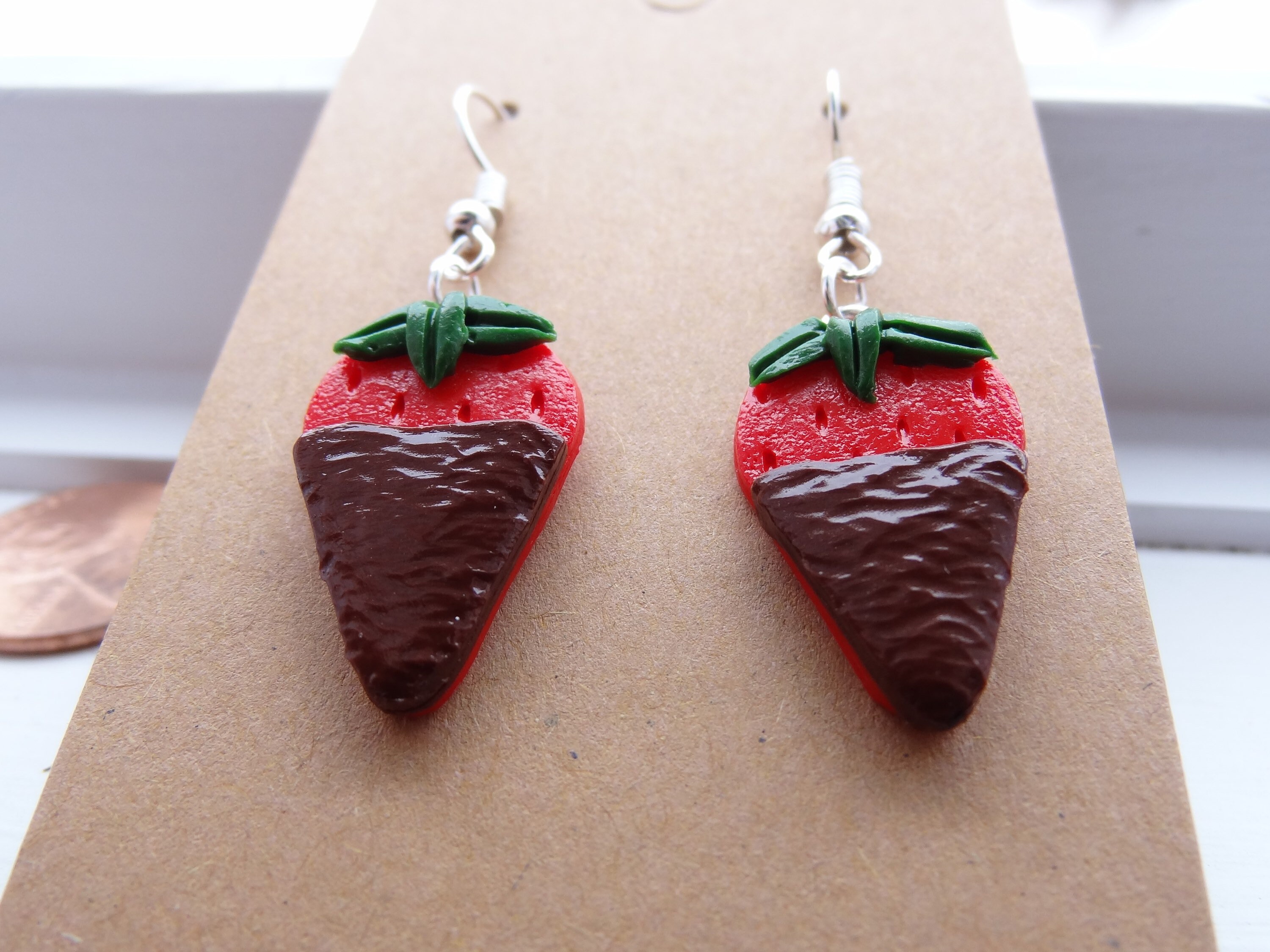 Valentine gift decadent foods Chocolate Covered Strawberries- Food Jewelry Polymer Clay Food Miniature Food