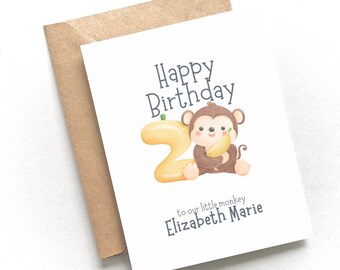 Personalized Birthday Card for Grandson - Custom Card for Granddaughter | Monkey Card | Custom Name