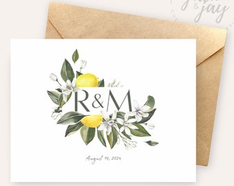 Custom Wedding Card - Oranges | Lemons | Initials | Monogram | Date | Congratulations | Congrats | Personalized Wedding Gift | Engagement