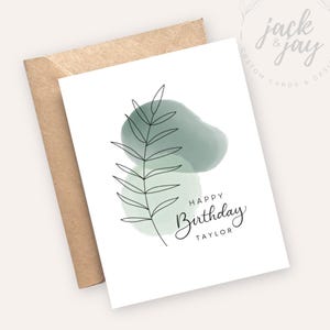 Carte d'anniversaire personnalisée - Joyeux anniversaire avec nom personnalisé | Fougère verte | Cadeau personnalisé | Simple | Minimaliste | Moderne