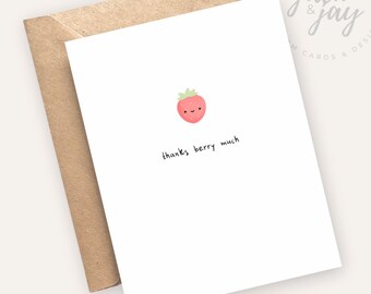 Thanks Berry Much - Thank You Card for Fruit Lover | Gift for Friend | Card for Neighbour | Card for Employee | Strawberry | Pun