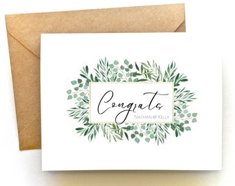 Green Floral Congratulations Card - Custom Names | Congrats | Personalized | Personalised | Wedding | Engagement | New Baby | Job Promotion