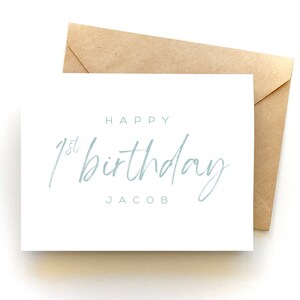 Carte 1er anniversaire personnalisée - Joyeux 1er anniversaire avec nom personnalisé | Carte d'anniversaire personnalisée | Personnalisable | Garçon | Fille | Bleu | Rose