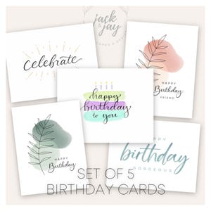 5 Pack Birthday Cards - Happy Birthday To You, Celebrate, Birthday Cake Card, Watercolour Birthday Cards, Hand Lettered, Set of 5