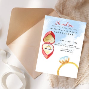 Engagement Party Invitation, Engagement Ring, She Said Yes, Customizable Engagement Invite, Digital Download, Printable PDF, Customizable