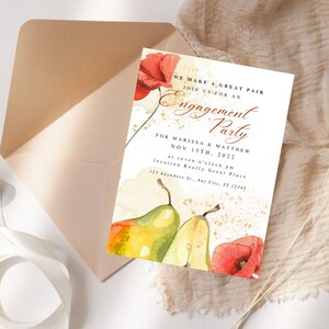 Engagement Party Invitation, She Said Yes, Floral Engagement Invite, Pear Invite, Customizable Engagement Invite, PDF, Digital Download