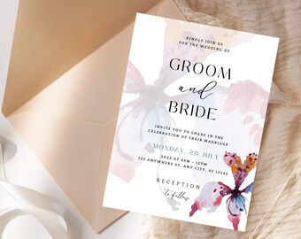Floral Wedding Invitation, Watercolor Wedding Invitation, Elegant Wedding, Orchid, Watercolor Orchid, Printable, PDF