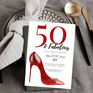 50th Birthday Invitation, Red Heel, Printable Invitation, Digital Download, Custom Birthday Invitations, PDF