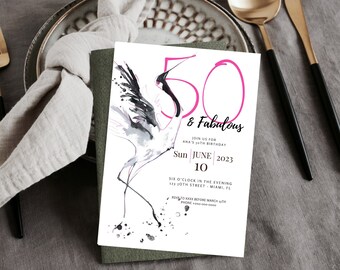50th Birthday Invitation, 50 and Fabulous, Printable Invitation, Digital Download, Custom Birthday Invitations, PDF