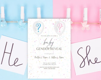 Gender Reveal Invitation, Baby Shower Invitation, Blue and Pink, Confetti, Printable Gender Reveal Invitation, Printable