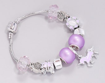Purple Unicorn Charm Bracelet Pandora Style Charm Bracelet - Etsy