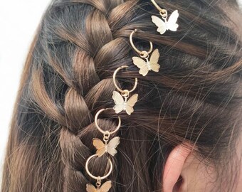 Set of 6 Gold Butterfly Hair Rings, Butterfly Hair Accessories, Butterfly Hair Rings, Butterfly Hair Jewelry, Cute Hair Accessories