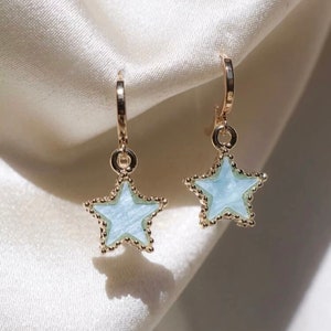 Blue Star Dangle Earrings in Gold Star Charm Dangle Earrings | Etsy