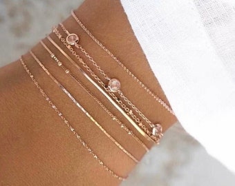 Conjunto de pulseras de oro delicado de 7 piezas, pulseras simples de todos los días, pulseras de oro delicadas, idea de regalo de joyería, regalo de joyería que le encantará