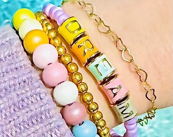 4 Piece DREAM Bracelet Set, Handmade Bracelet Set, Beaded Stacking Bracelets, Handmade Jewelry Gift, Gift for Granddaughter, Daughter Gift
