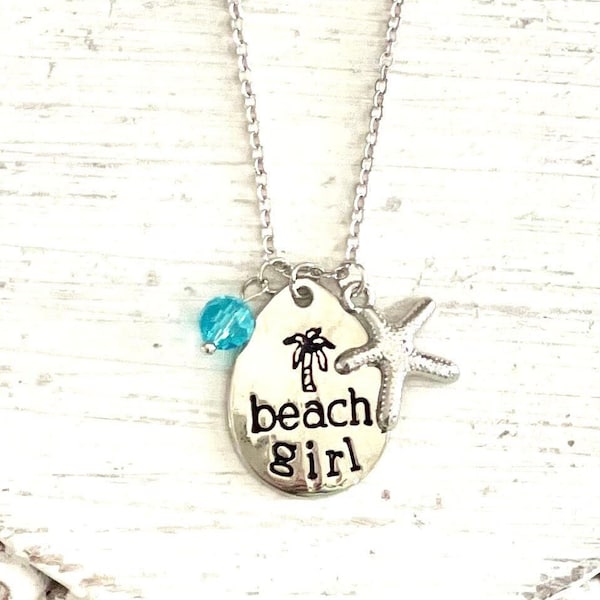 Beach Girl Charm Necklace in Silver, Beach Girl Necklace, Beach Girl Jewelry, Summer Jewelry, Beach Girl Gift Idea, Gift For A Beach Girl