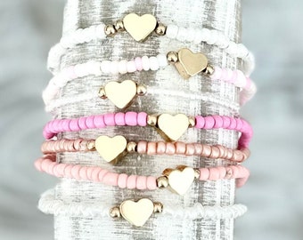 Pila de pulseras con cuentas del día de San Valentín de 7 piezas, juego de pulseras del día de San Valentín, regalo del día de San Valentín para niñas, regalo del día de San Valentín para ella, su regalo