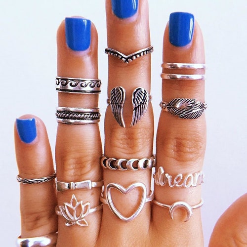 8 Piece Whimsical Silver Ring Set Cute Jewelry Gift for Girl Etsy