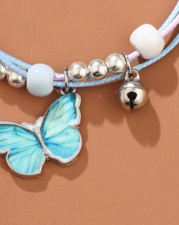 Little Girls Butterfly Charm Bracelet Blue Butterfly 