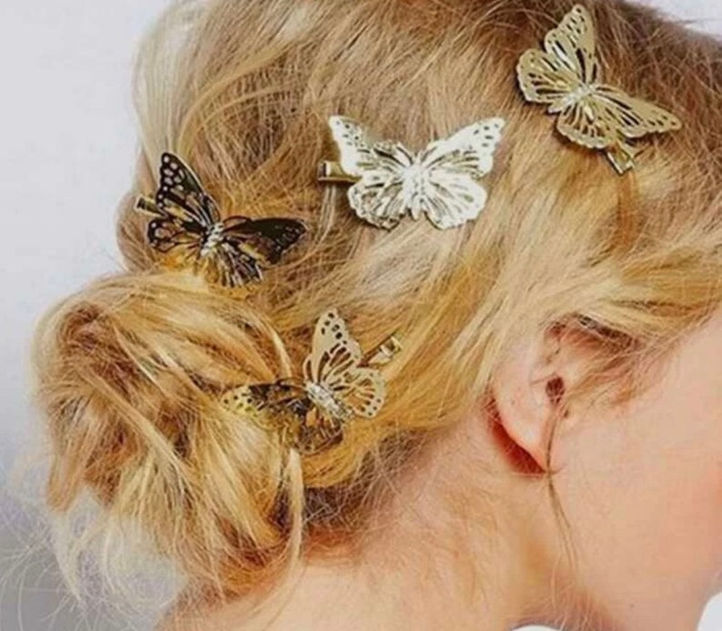 Pretty Gold Butterfly Hair Clips Butterfly Hair Accessories Etsy