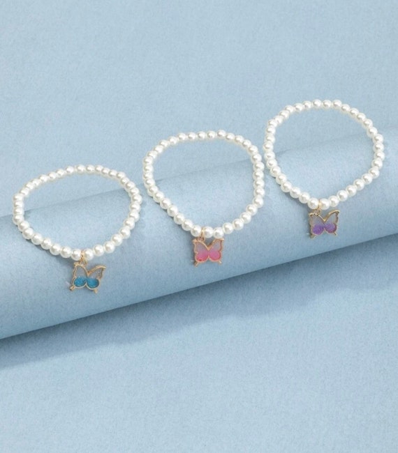 Little Girls Butterfly Charm Bracelet Blue Butterfly 