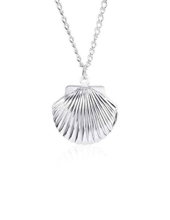 Little Sea Shell Mermaid Locket Silver Plated Summer Necklace Photo Pendant UK 