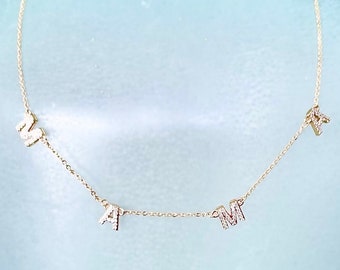 14K Gold Diamond MAMA Letter Necklace, Mother's Day Jewelry Gift, Jewelry Gift For Mom, Gift For Wife For Mothers Day, Mothers Day Gift Idea