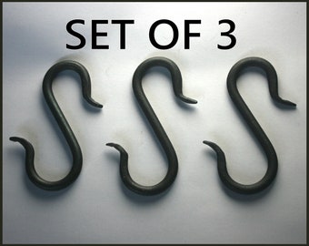 Hand Forged Pot Rack S Hooks: Cast Iron Pan Hangers (Set of 3)
