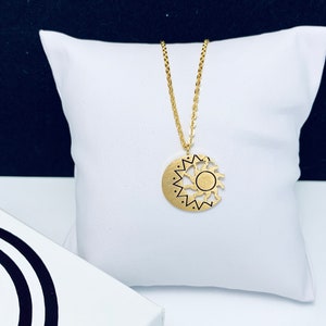Gold Plated Necklace,Antique Necklace, Moon and Sun Necklace, pendant Necklace,
