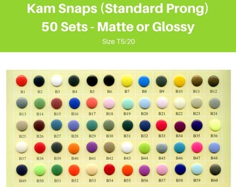 50 Sets KAM Plastic Snaps (Standard Prong) - T5 (Size 20) - Matte or Glossy - Choose Your Colour