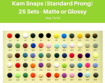 25 Sets KAM Plastic Snaps (Standard Prong) - T5 (Size 20) - Matte or Glossy - Choose Your Colour