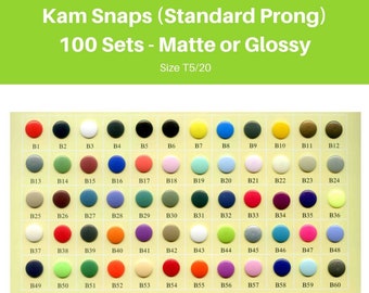 100 Sets Matte KAM Plastic Snap Fasteners - T5 (Size 20) / Standard Prong - Choose Your Colour B01 - B60